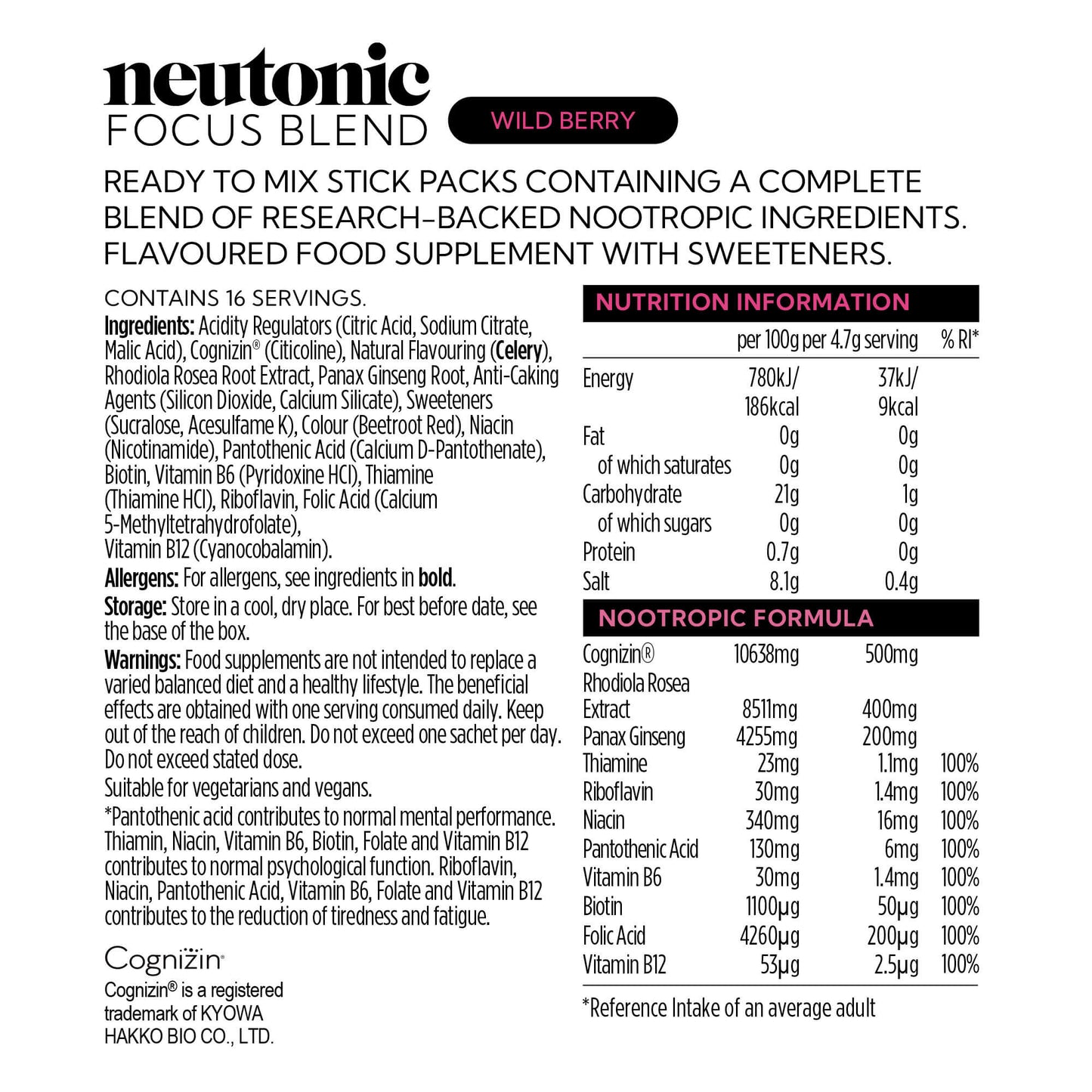 Neutonic Focus Blend Supplement Facts