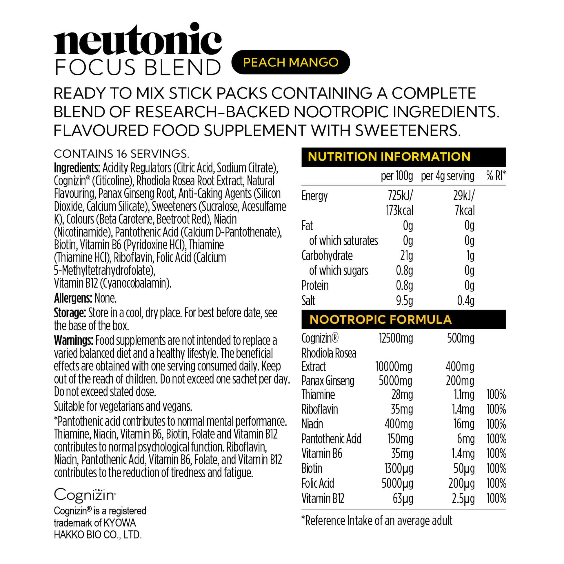 Neutonic Focus Blend Supplement Facts